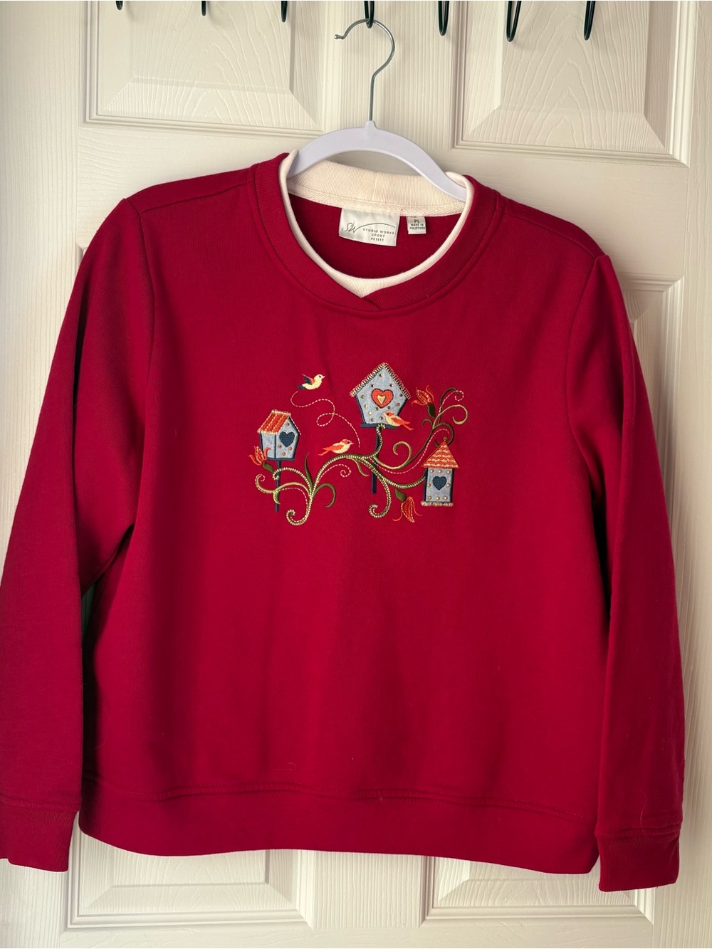 Women’s Red Embroidered Birdhouse Pullover - Brand: Studio Works